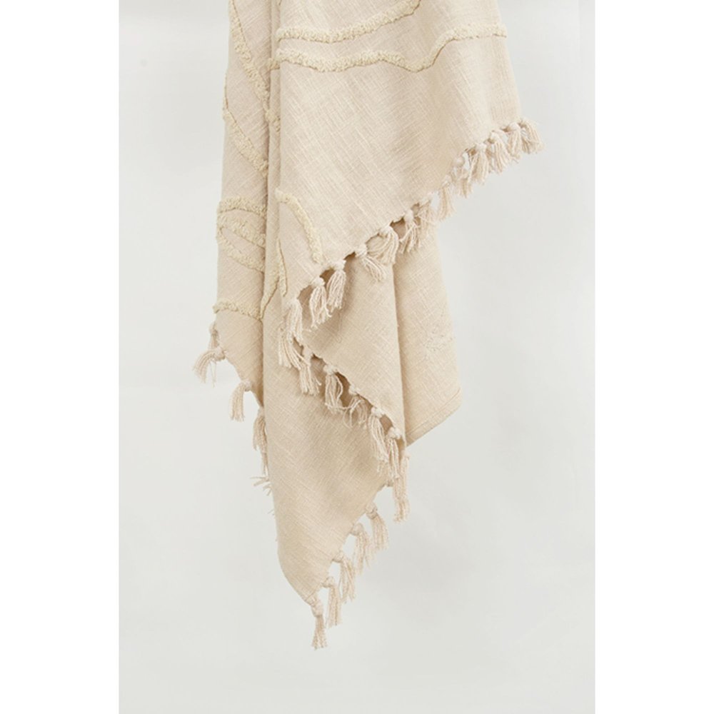 50" X 60" Natural Cotton Woven Floral Throw Blanket with Tassels and Fringe — view 1