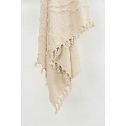 50" X 60" Natural Cotton Woven Floral Throw Blanket with Tassels and Fringe HomeRoots