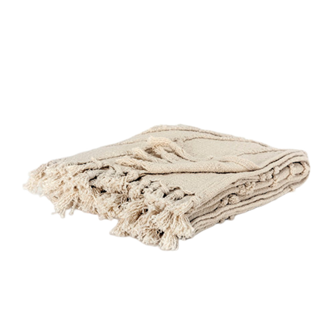 50" X 60" Natural Cotton Woven Floral Throw Blanket with Tassels and Fringe