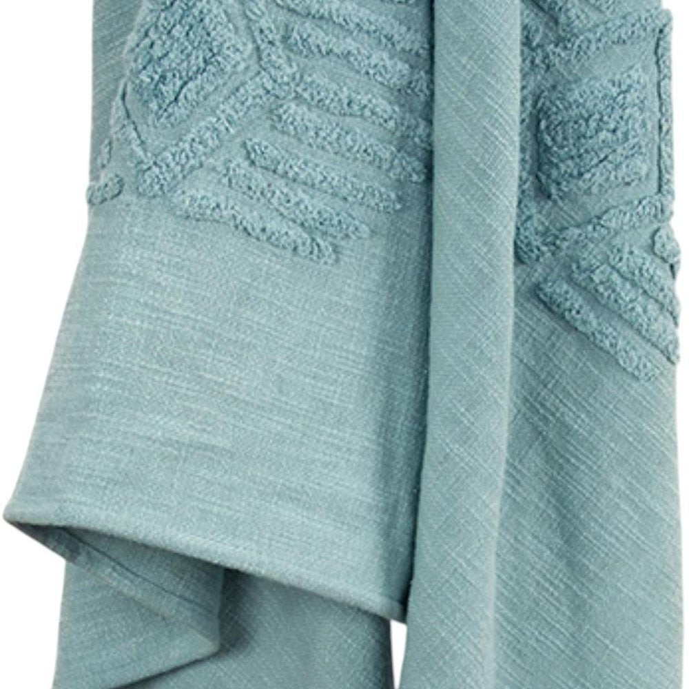 50" X 60" Teal And Blue Cotton Woven Ikat Throw Blanket with Fringe HomeRoots