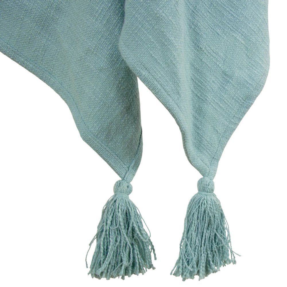 50" X 60" Teal And Blue Cotton Woven Ikat Throw Blanket with Fringe HomeRoots