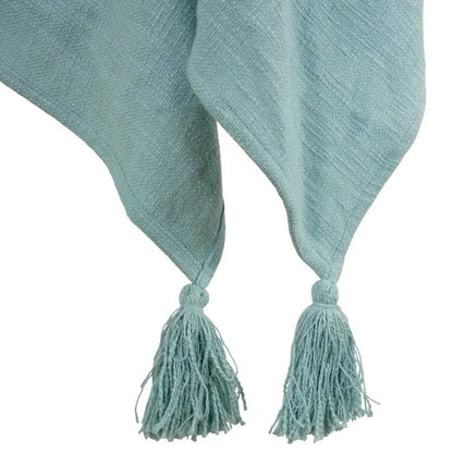 50" X 60" Teal And Blue Cotton Woven Ikat Throw Blanket with Fringe HomeRoots