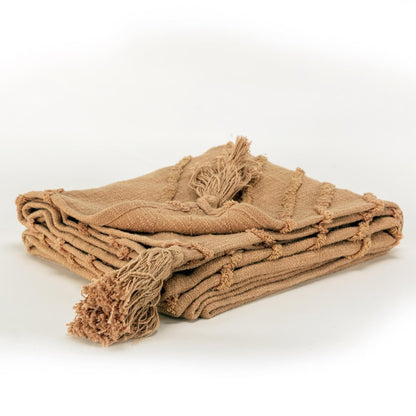 50" X 60" Terra Cotta Cotton Woven Geometric Throw Blanket with Fringe HomeRoots