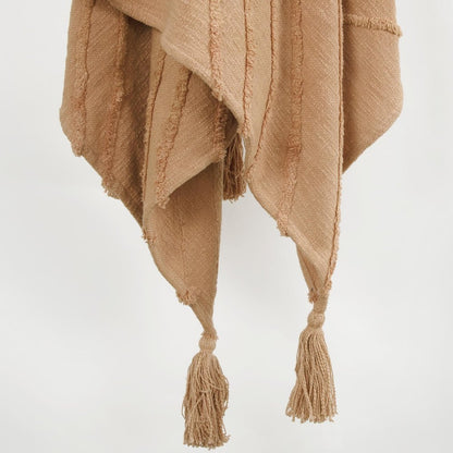 50" X 60" Terra Cotta Cotton Woven Geometric Throw Blanket with Fringe HomeRoots