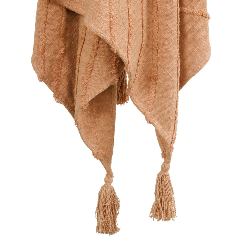 50" X 60" Terra Cotta Cotton Woven Geometric Throw Blanket with Fringe HomeRoots