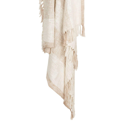 50" X 60" Ivory Cotton Woven Striped Throw Blanket with Fringe HomeRoots