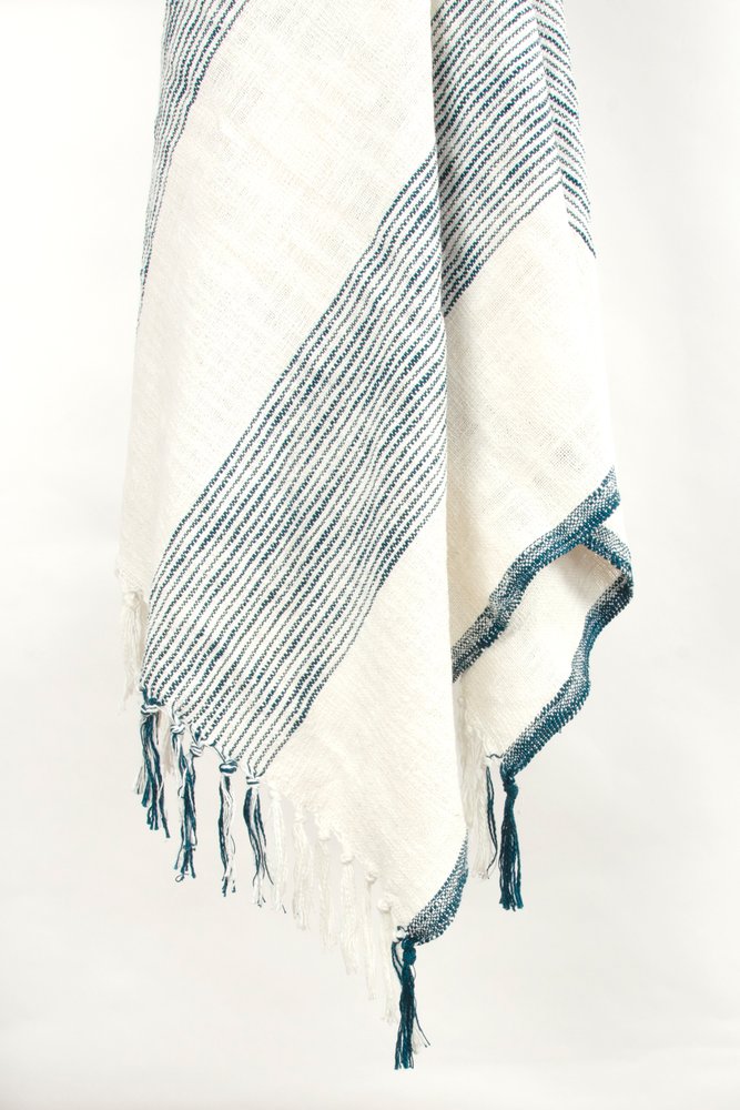 50" X 60" Ivory Cotton Woven Striped Throw Blanket with Fringe HomeRoots