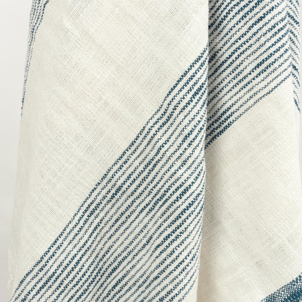50" X 60" Ivory Cotton Woven Striped Throw Blanket with Fringe HomeRoots