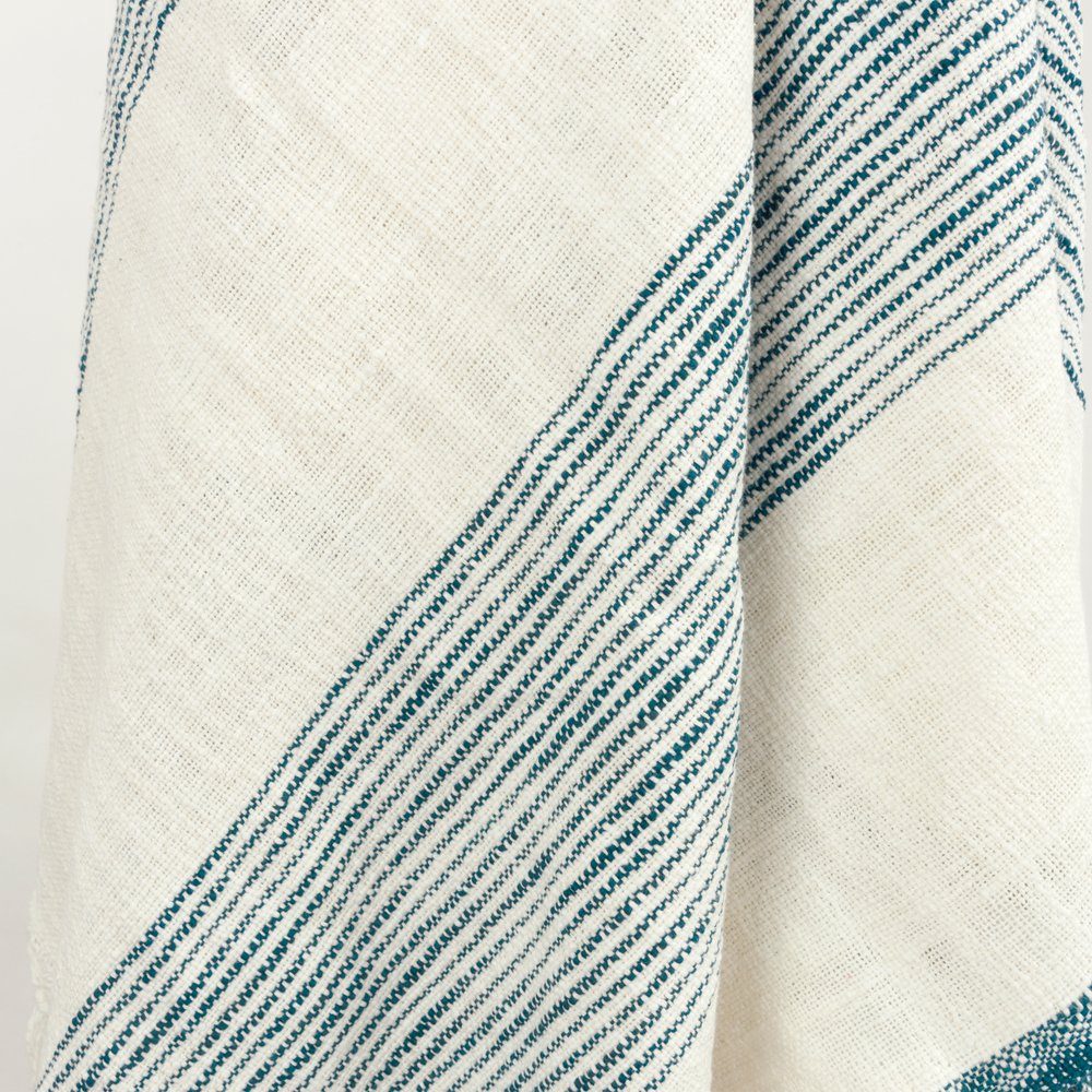50" X 60" Ivory Cotton Woven Striped Throw Blanket with Fringe HomeRoots