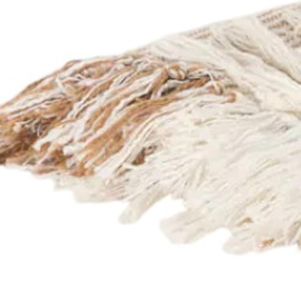 50" X 60" Ivory Cotton Woven Striped Throw Blanket with Fringe HomeRoots