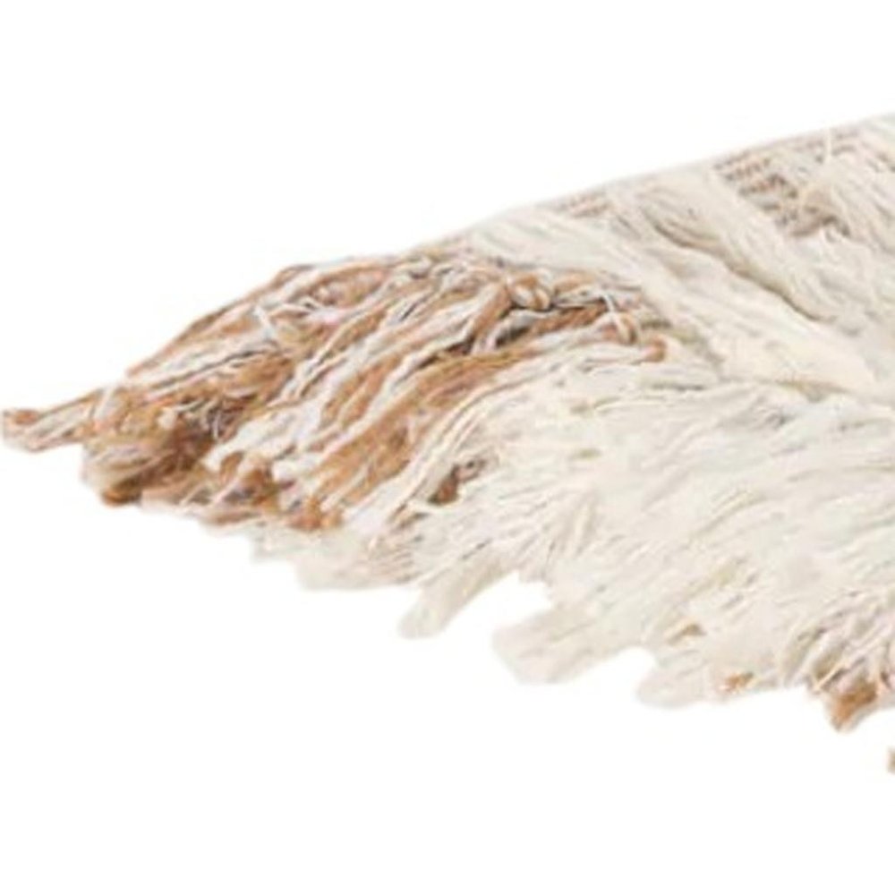 50" X 60" Ivory Cotton Woven Striped Throw Blanket with Fringe HomeRoots