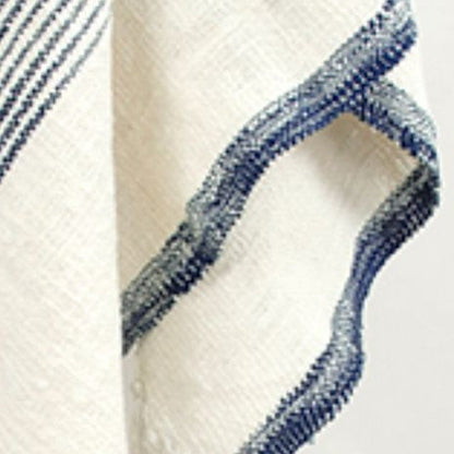 50" X 60" Blue And Ivory Cotton Woven Striped Throw Blanket with Fringe HomeRoots
