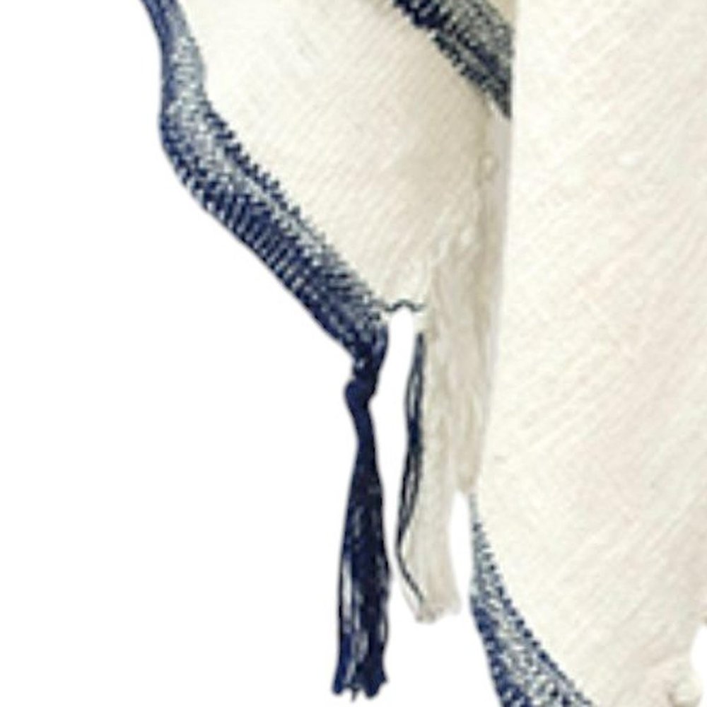 50" X 60" Blue And Ivory Cotton Woven Striped Throw Blanket with Fringe — view 8
