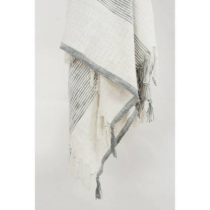 50" X 60" Gray And Ivory Cotton Woven Striped Throw Blanket with Fringe HomeRoots