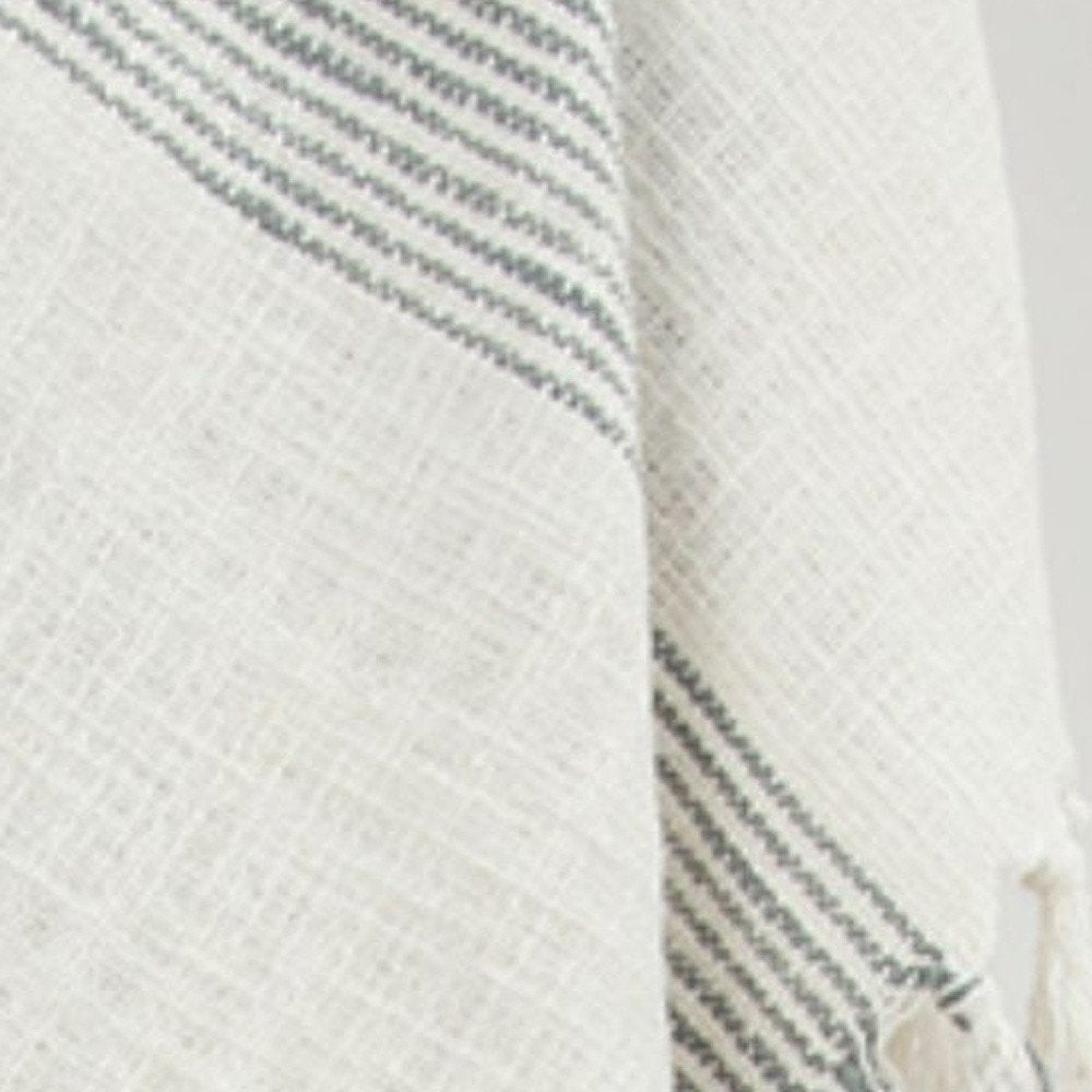 50" X 60" Gray And Ivory Cotton Woven Striped Throw Blanket with Fringe HomeRoots
