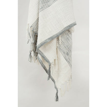 50" X 60" Gray And Ivory Cotton Woven Striped Throw Blanket with Fringe HomeRoots