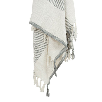 50" X 60" Gray And Ivory Cotton Woven Striped Throw Blanket with Fringe HomeRoots