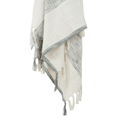 50" X 60" Gray And Ivory Cotton Woven Striped Throw Blanket with Fringe HomeRoots