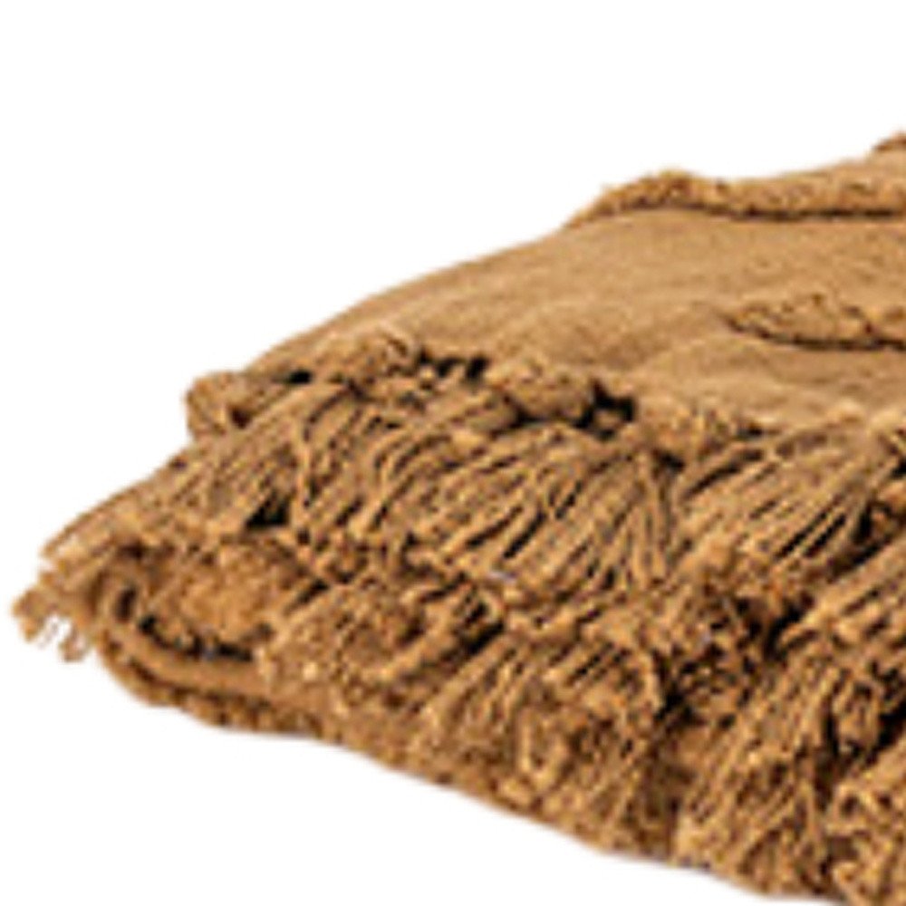 50" X 60" Camel Cotton Floral Throw Blanket with Tassels And Fringe — view 4