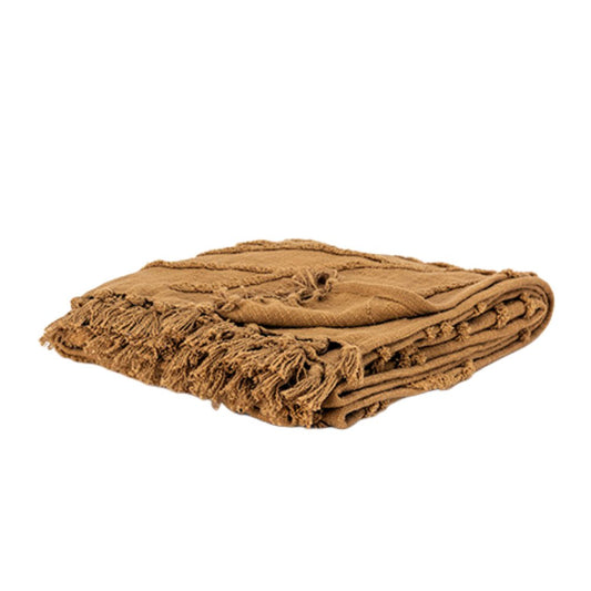 50" X 60" Camel Cotton Floral Throw Blanket with Tassels And Fringe HomeRoots