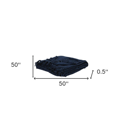 50" X 50" Blue Floral Cotton Woven Throw Blanket with Fringe HomeRoots