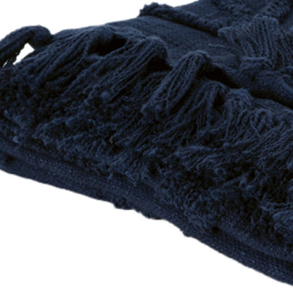 50" X 50" Blue Floral Cotton Woven Throw Blanket with Fringe HomeRoots