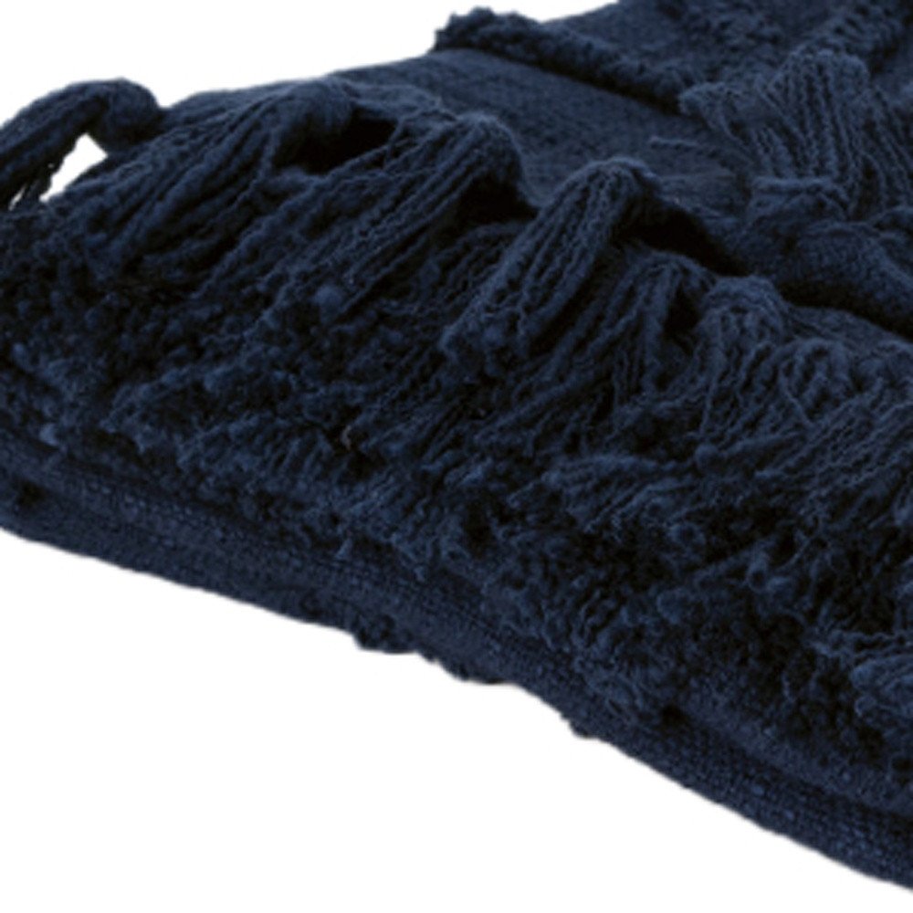 50" X 50" Blue Floral Cotton Woven Throw Blanket with Fringe HomeRoots