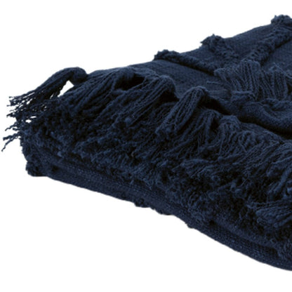 50" X 50" Blue Floral Cotton Woven Throw Blanket with Fringe HomeRoots