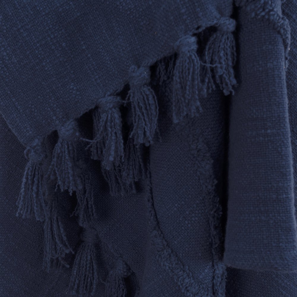 50" X 50" Blue Floral Cotton Woven Throw Blanket with Fringe HomeRoots