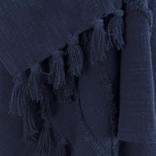 50" X 50" Blue Floral Cotton Woven Throw Blanket with Fringe HomeRoots