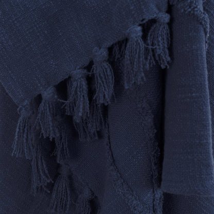 50" X 50" Blue Floral Cotton Woven Throw Blanket with Fringe HomeRoots
