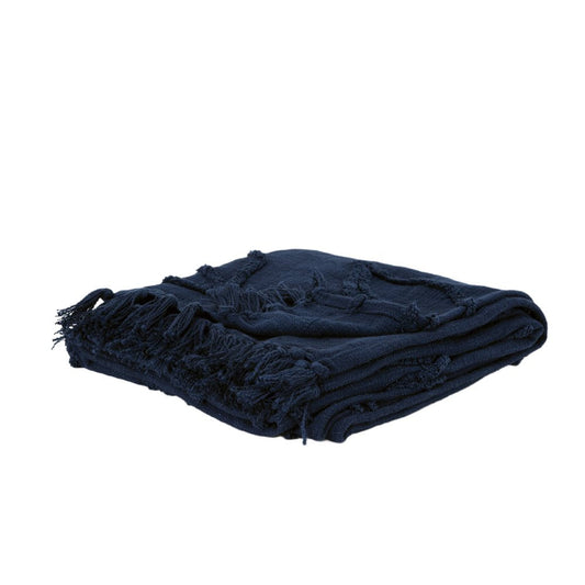 50" X 50" Blue Floral Cotton Woven Throw Blanket with Fringe HomeRoots