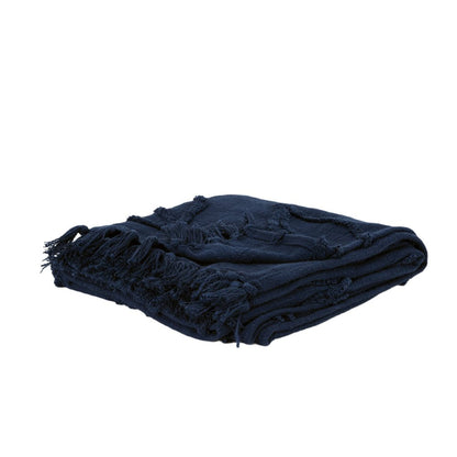 50" X 50" Blue Floral Cotton Woven Throw Blanket with Fringe HomeRoots