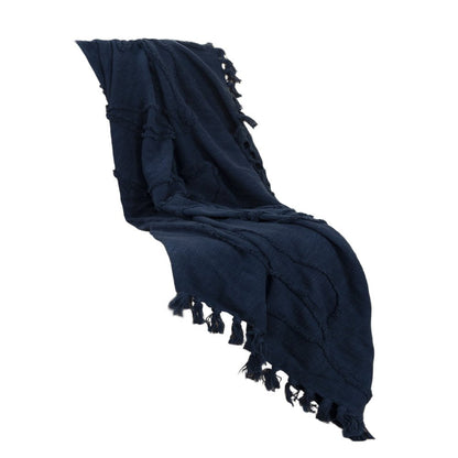 50" X 50" Blue Floral Cotton Woven Throw Blanket with Fringe HomeRoots