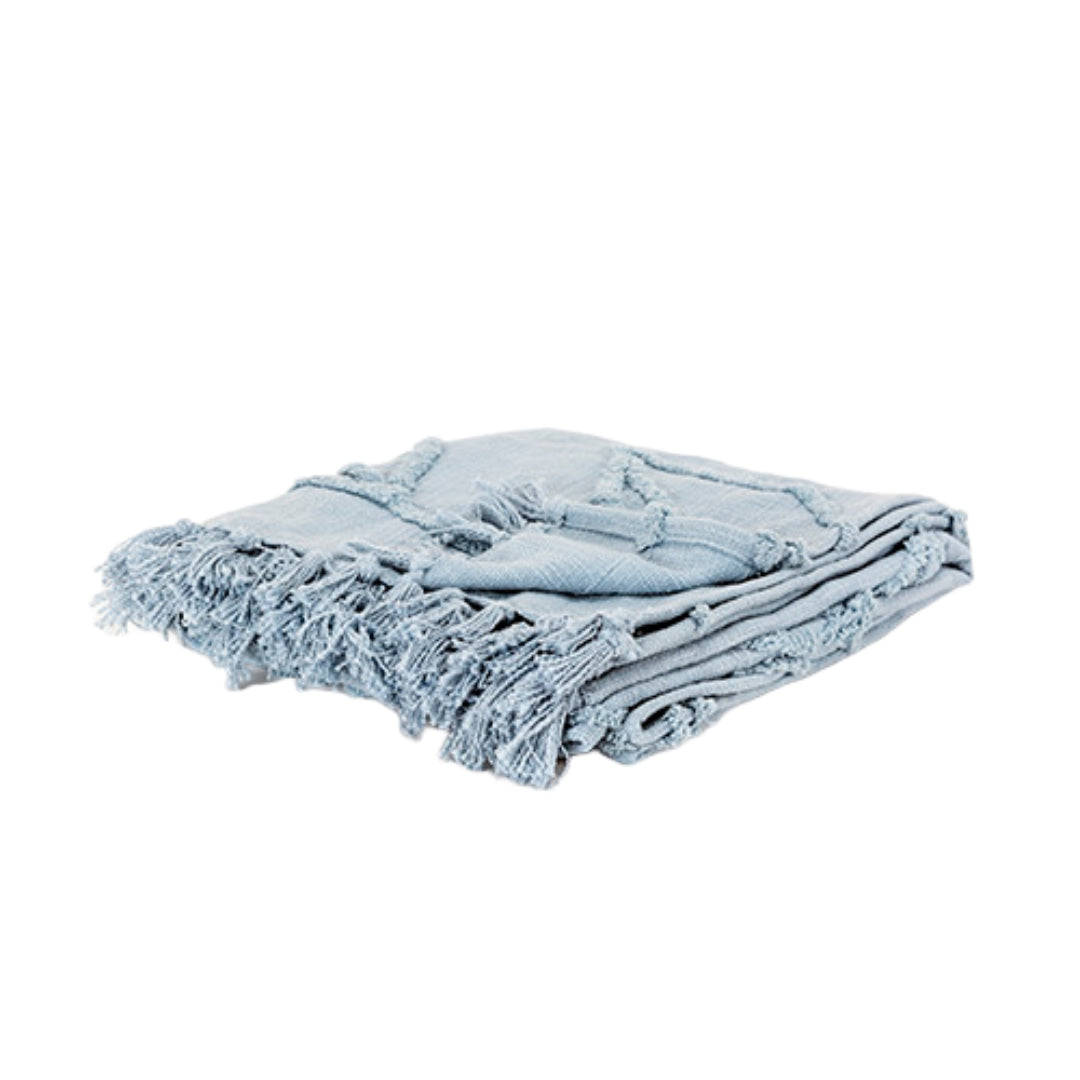 Light Blue Woven 100% Woven Textured Cotton Throw Blanket