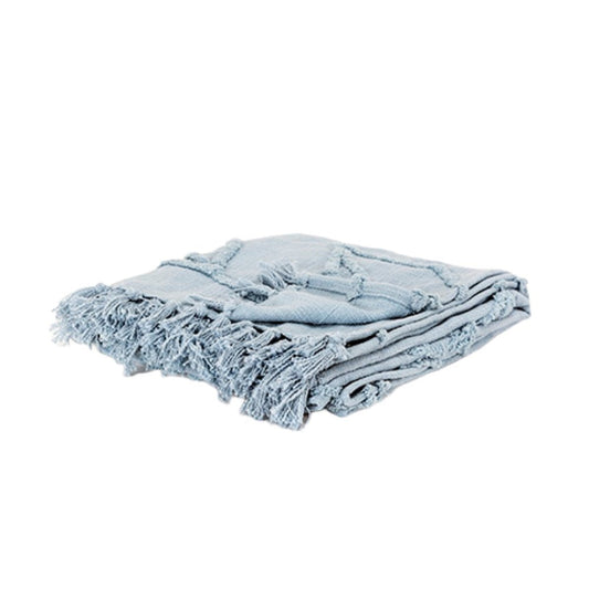 50" X 60" Light Blue Cotton Woven Throw Blanket with Tassels And Fringe HomeRoots