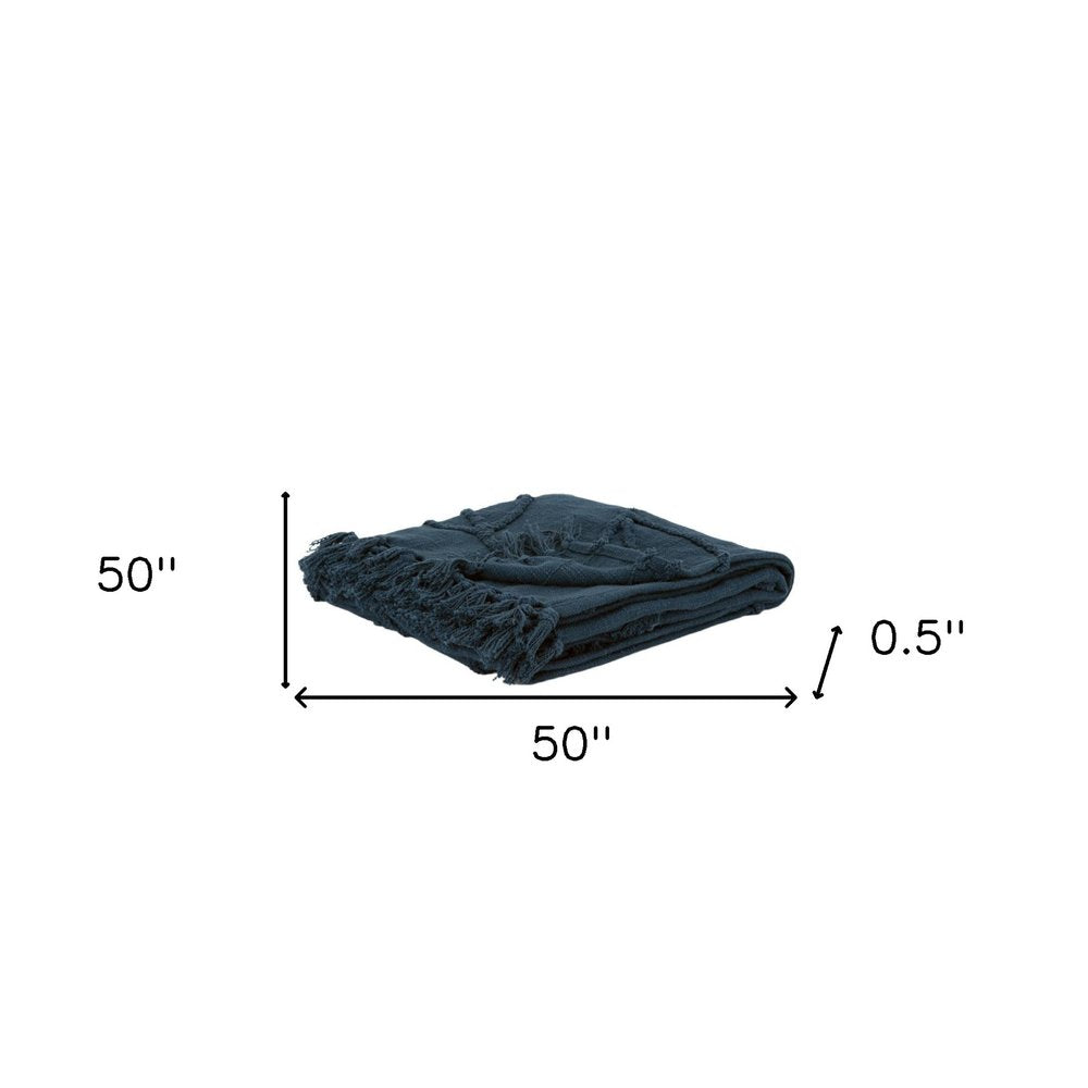 Teal Blue Woven 100% Woven Textured Cotton Throw Blanket HomeRoots