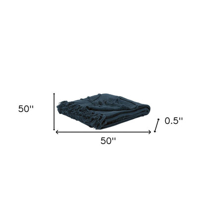 Teal Blue Woven 100% Woven Textured Cotton Throw Blanket HomeRoots