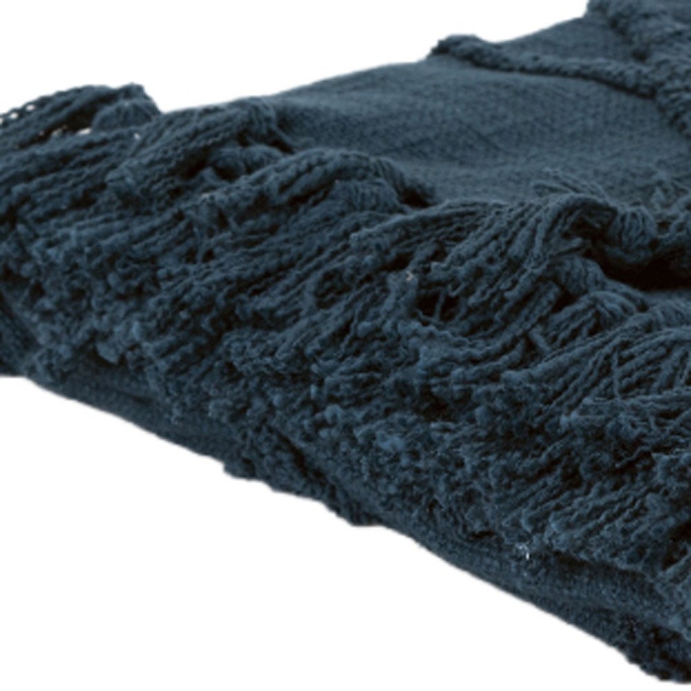 Teal Blue Woven 100% Woven Textured Cotton Throw Blanket HomeRoots