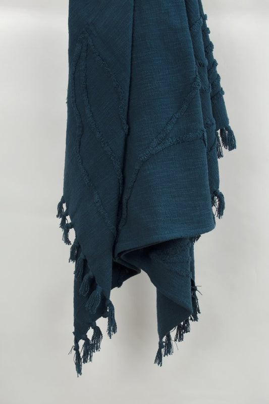 Teal Blue Woven 100% Woven Textured Cotton Throw Blanket HomeRoots