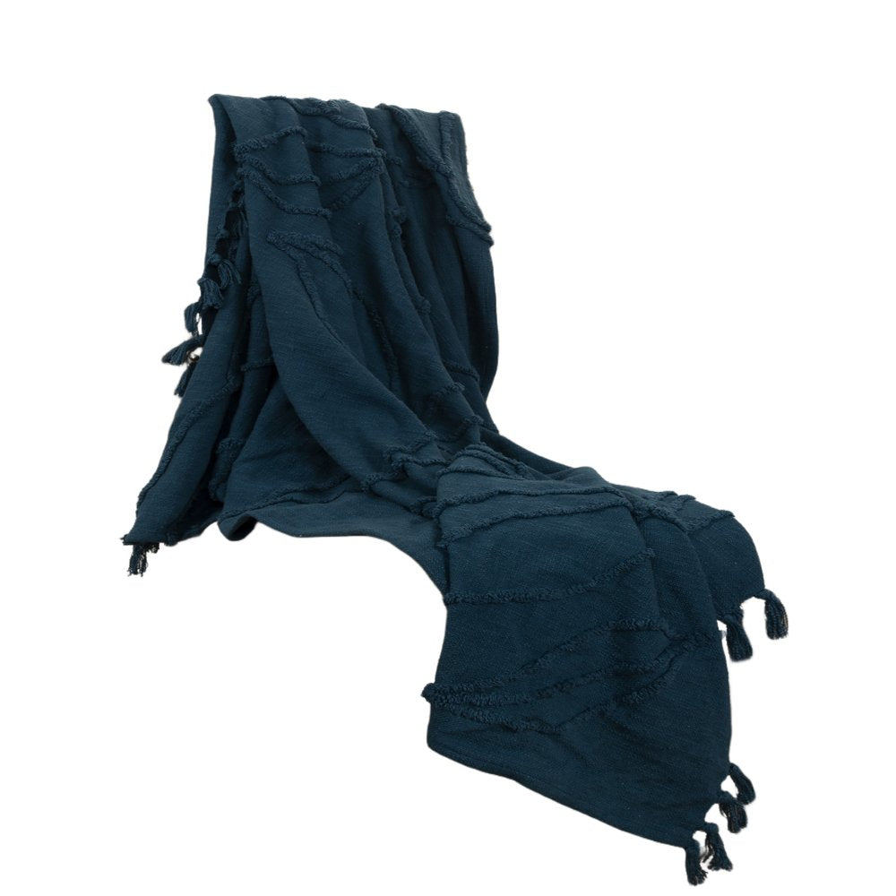 Teal Blue Woven 100% Woven Textured Cotton Throw Blanket HomeRoots