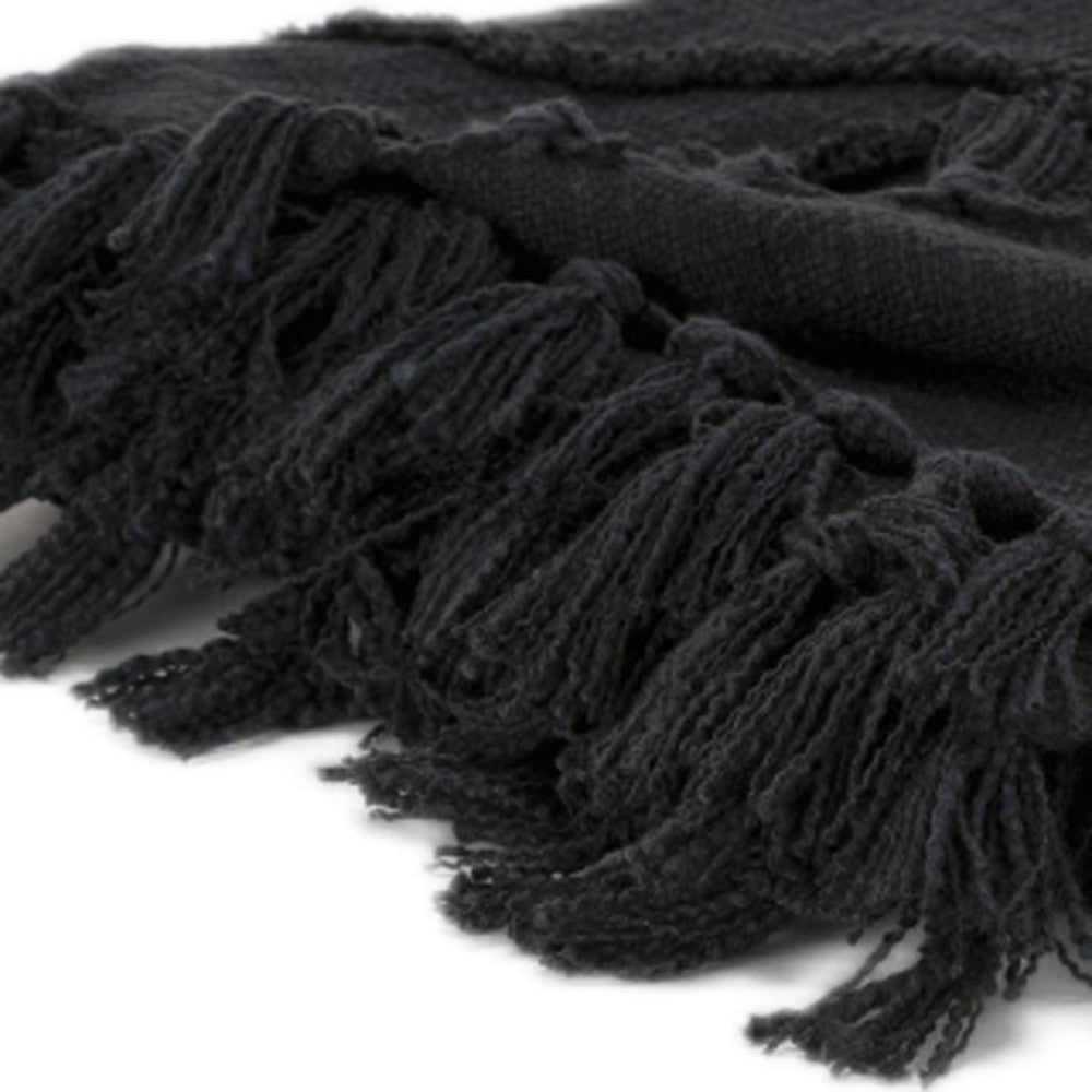 Black Woven 100% Woven Textured Cotton Throw Blanket