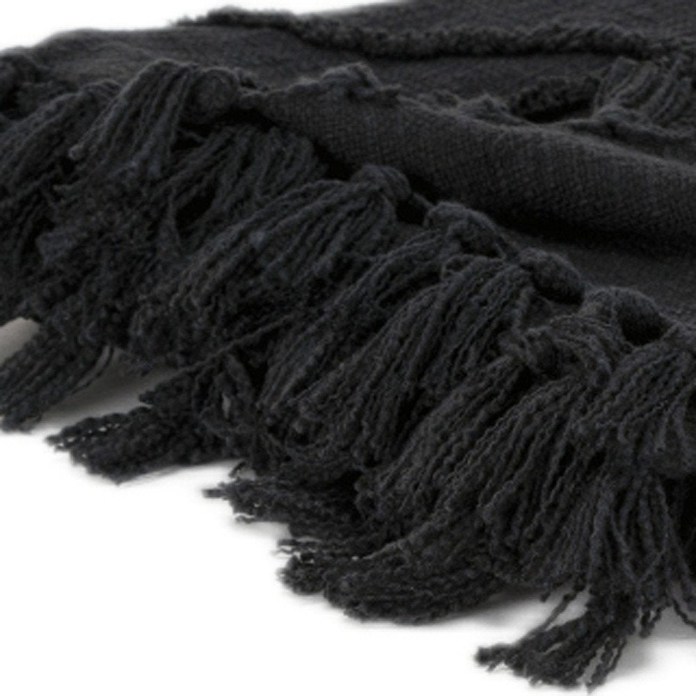 Black Woven 100% Woven Textured Cotton Throw Blanket HomeRoots