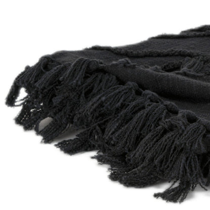 Black Woven 100% Woven Textured Cotton Throw Blanket