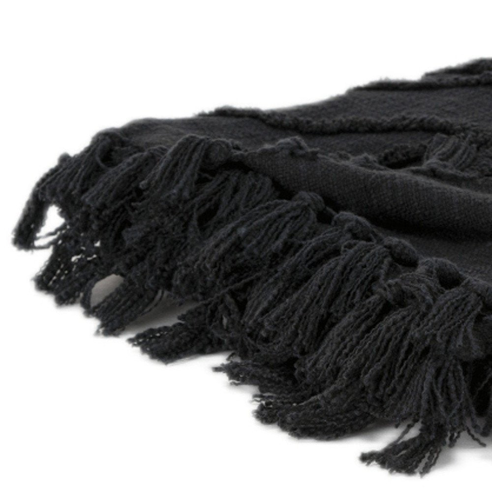 Black Woven 100% Woven Textured Cotton Throw Blanket HomeRoots