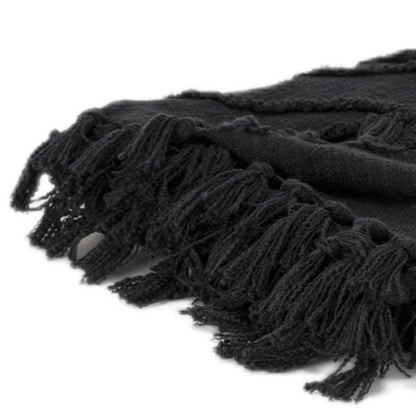 Black Woven 100% Woven Textured Cotton Throw Blanket HomeRoots