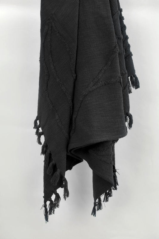 Black Woven 100% Woven Textured Cotton Throw Blanket HomeRoots