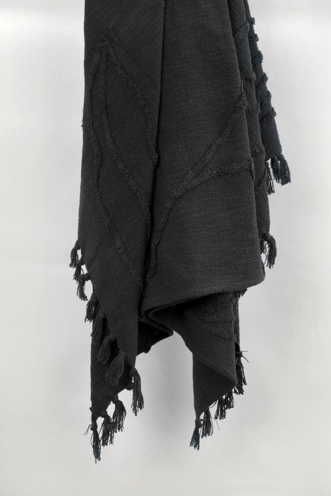 Black Woven 100% Woven Textured Cotton Throw Blanket — view 1
