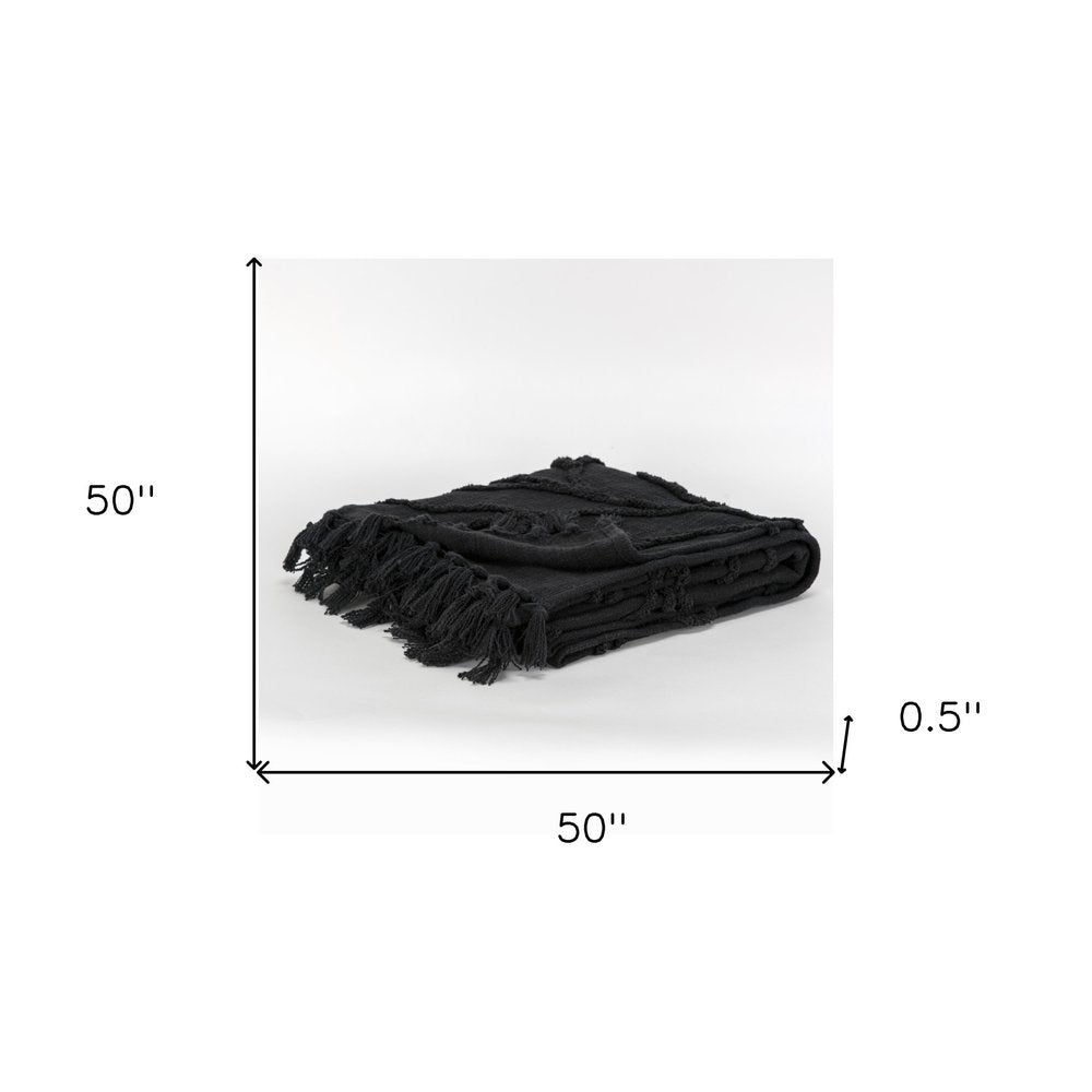 Black Woven 100% Woven Textured Cotton Throw Blanket HomeRoots