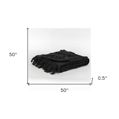Black Woven 100% Woven Textured Cotton Throw Blanket HomeRoots